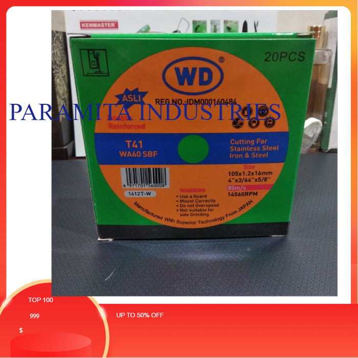 WD CUTTING 1 PACK 20 PCS - MATA GERINDA POTONG BESI 4" ORIGINAL