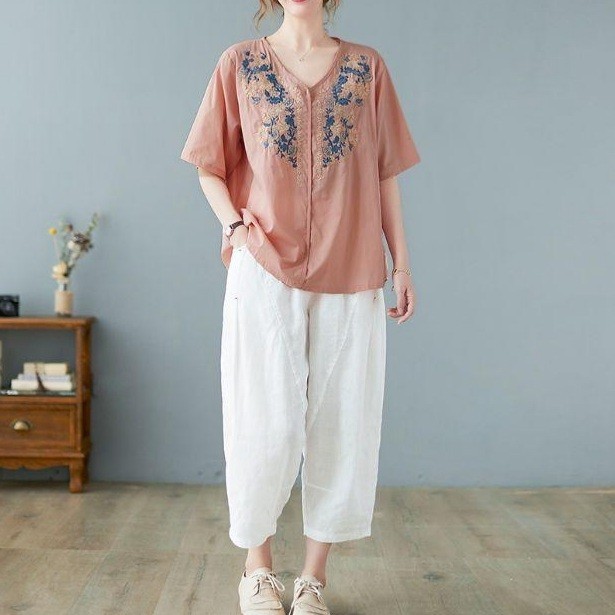 Terbaru Jovanna Embroidered Top Atasan Wanita Import TM 5073 - Navy