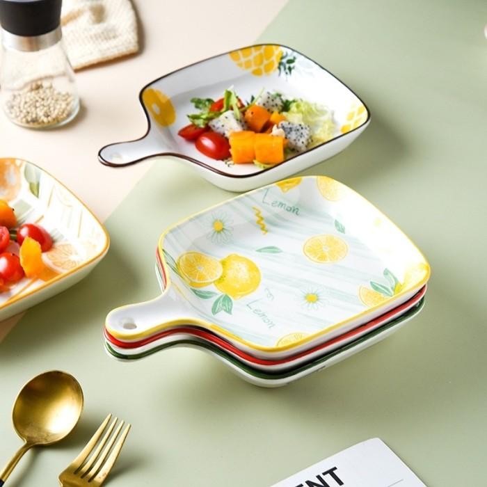 Nordic Plate With Handle / Microwave Oven Safe/ Mangkuk Piring Keramik
