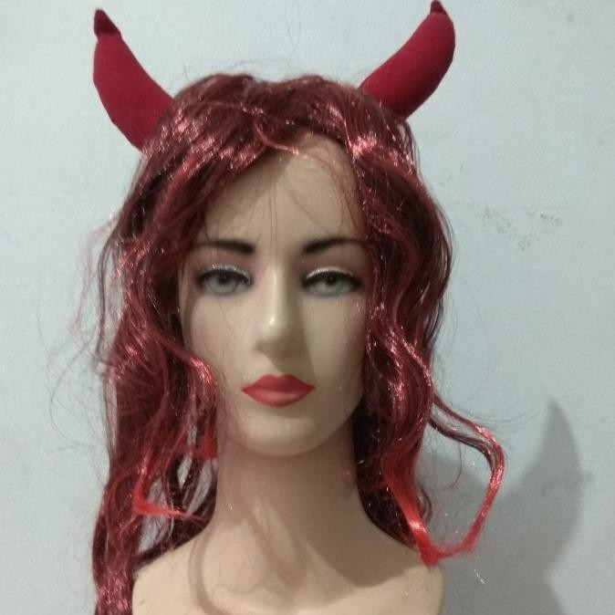 ] Wig tanduk merah ikal wig /rambut palsu  warna panjang 60cm
