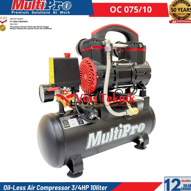 multipro oc0 75/10 oilless compressor mesin kompresor angin silent 3/4hp 10l oc075/10 berkualitas