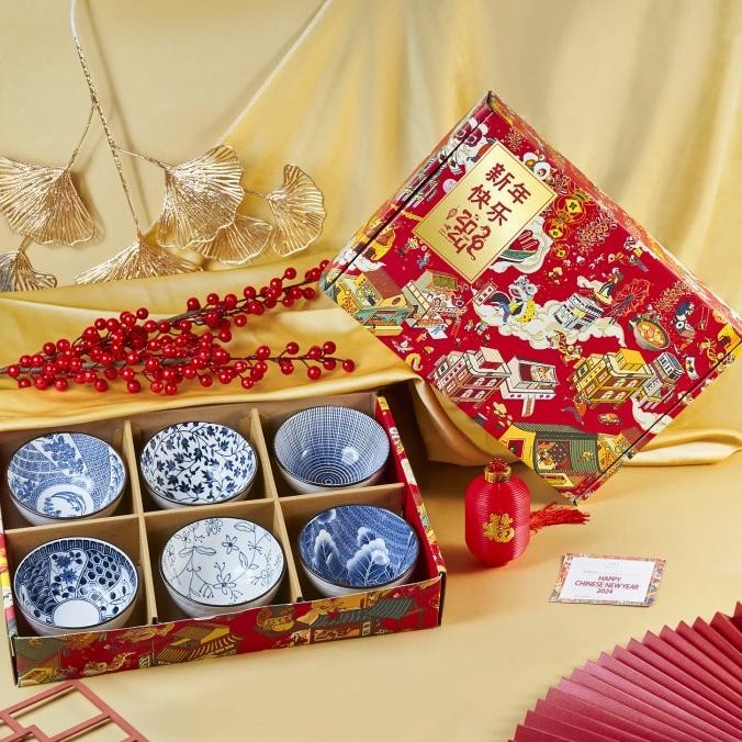'+'+'+'+] CNY Gift Box Japanese 6 Bowls | Mangkok Keramik Imlek