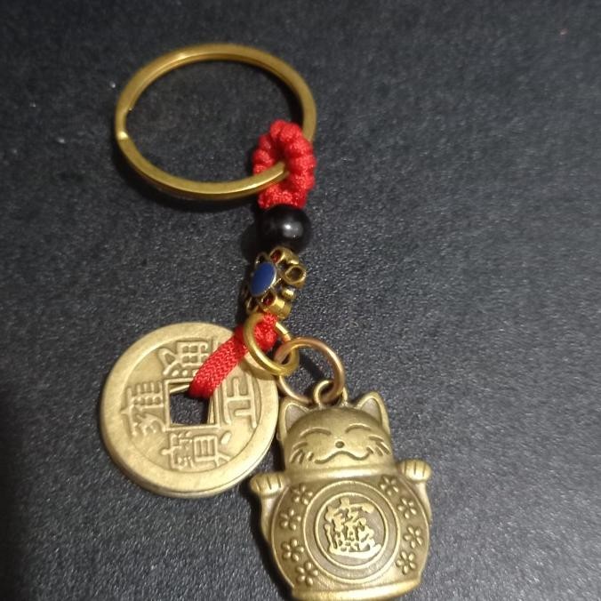 Produk Terbaik] gantungan kunci fengshui lucky and fortune cat  kucing rejeki