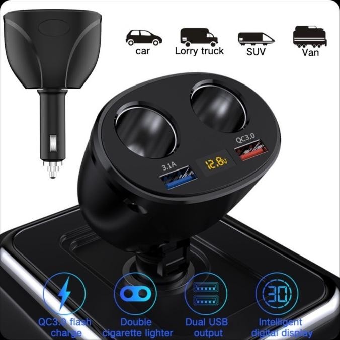 Car Charger Qualcomm 3.0 Fast Charging Dual Lighter Port