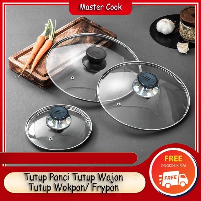 Alat masak Tutup Panci Kaca Wajan Teflon Wokpan Dengan Kaki Ukuran 20 - 32 Cm - 24 Cm, Standart terk