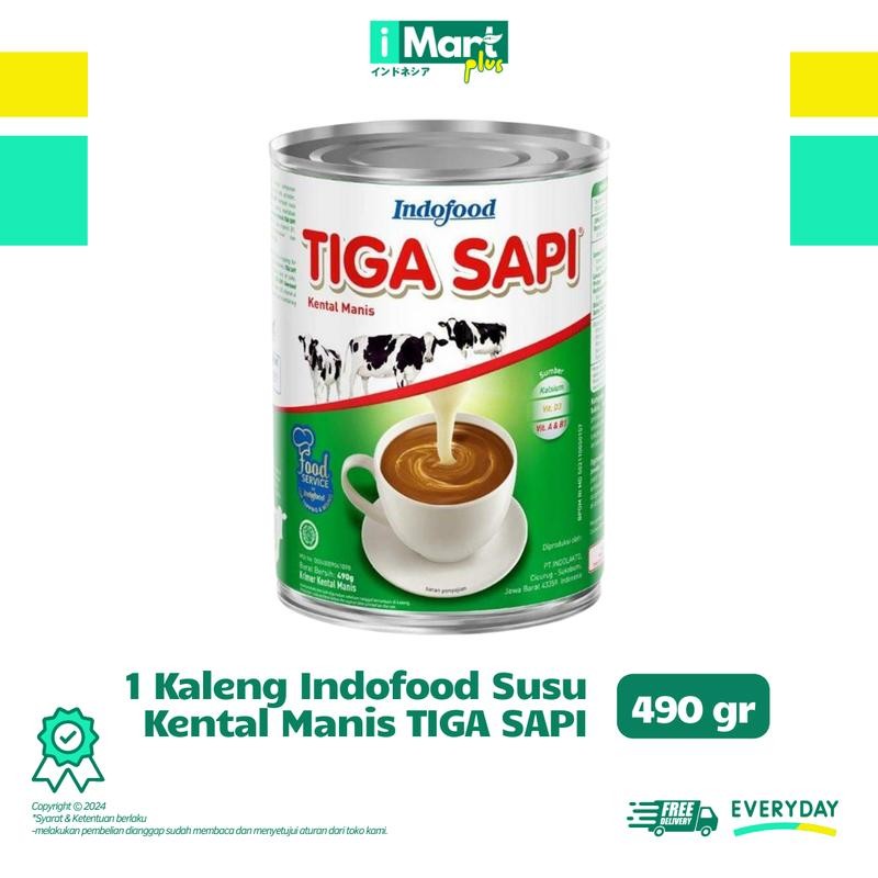 

Indofood Tiga Sapi Susu Kental Manis Kaleng 490gr - SKM - Milk, Baking Lezat Makanan Minuman Selai Roti Sirup kent krimer susu kent - Kentang, Etawa tiga sapi kental Keripik Pasir Wijen Harum French Jamu Dasar Otak Penyedap