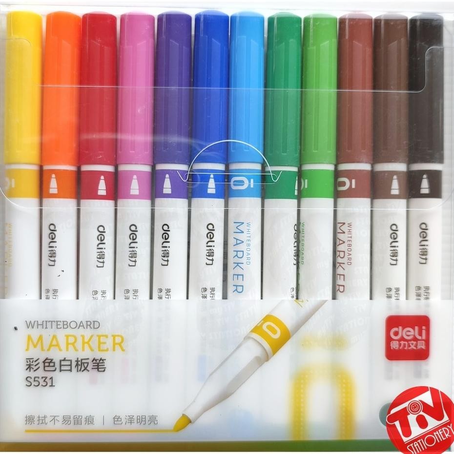 

Spidol Papan Tulis Deli Whiteboard Marker Set (12 Colors)