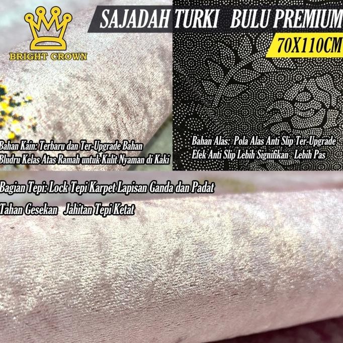 Bright Crown Sajadah Turkey UK Dewasa 70X110CM Bahan Glossy Bludru Halus / Peralatan Sholat Premium 