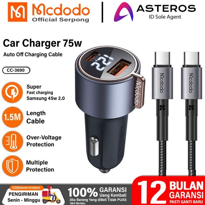 Adaptor Charger Mobil MCDODO FAST Charging 25W Dual Port 45W - 95W