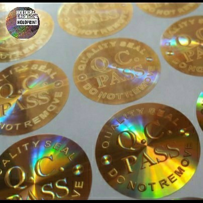 

Custom Stiker Hologram QC Pass Bulat Besar Gold Diameter 3 cm + Sablon