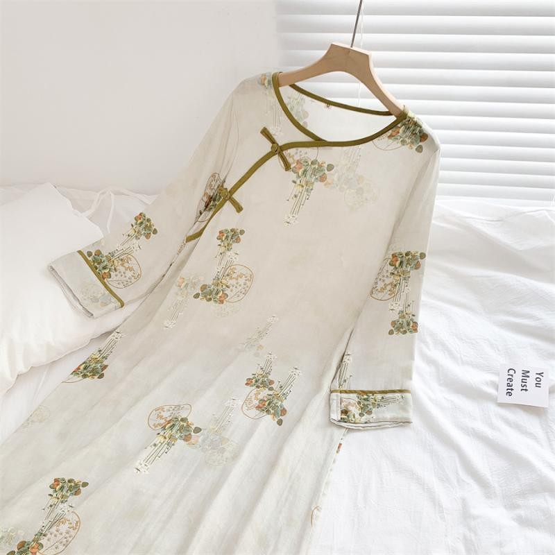 Piyama gaun tidur wanita lengan panjang cheongsam