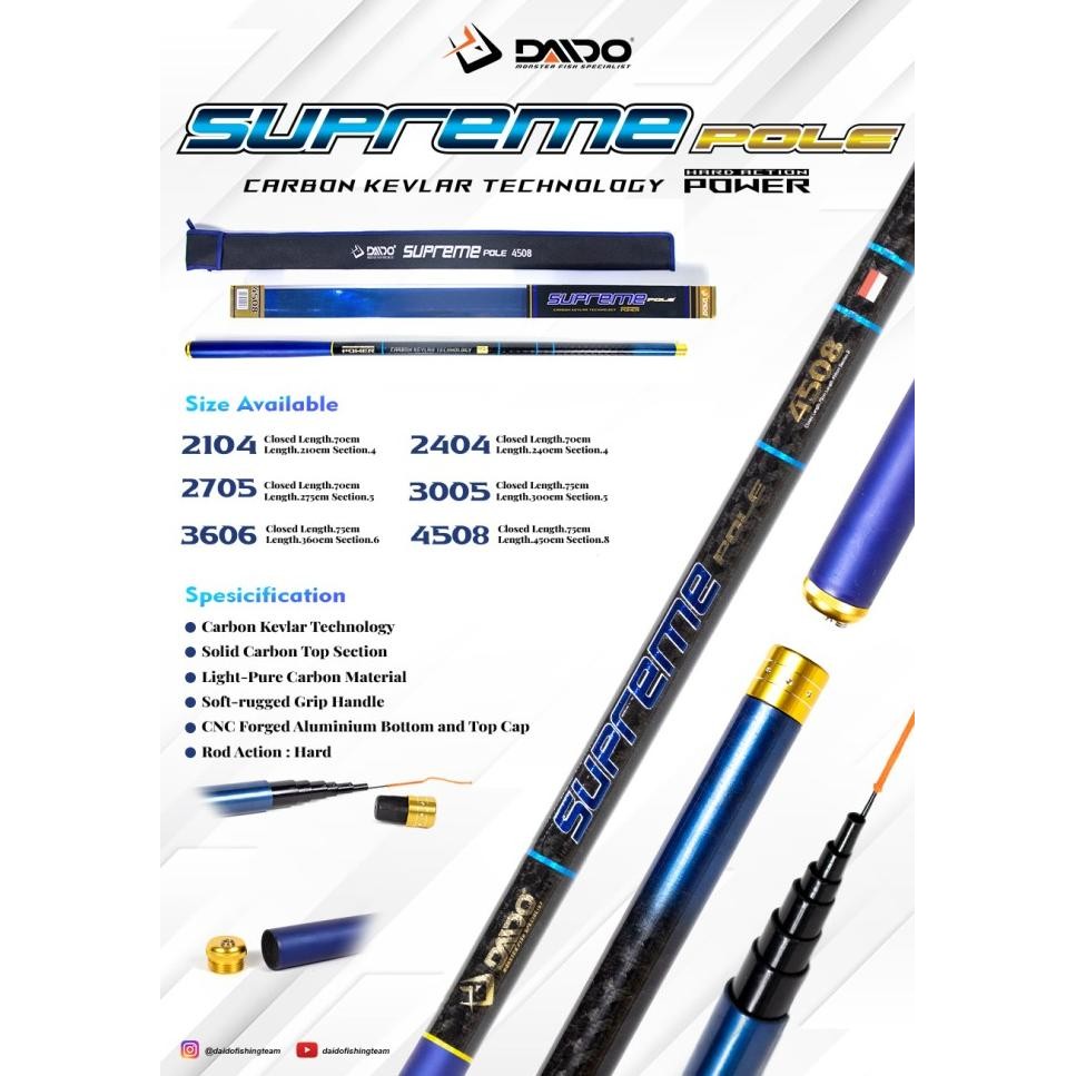 POLE DAIDO SUPREME CARBON RUAS 70-75CM UKURAN 210CM 240CM 270CM 300CM
