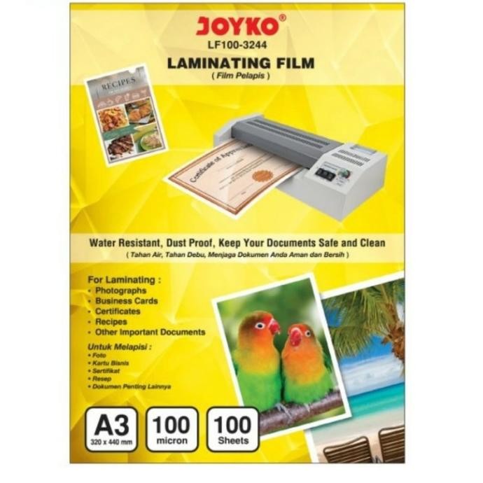 

BEBAS ONGKIR - Plastik Laminating / Laminating Film ukuran A3 isi 100 lbr - JOYKO