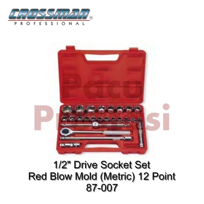 Kunci Sok Set 25Pcs 1/2" Drive Socket 12Pt(Metric) Crossman Pn: 87-007