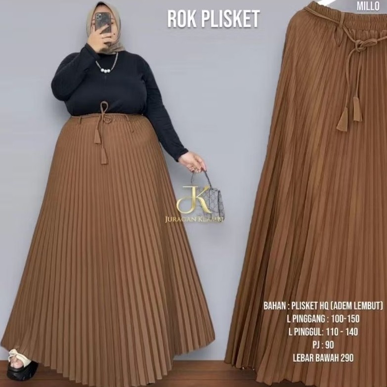 Rok Plisket Jumbo Bahan Casebo Rok Plisket Payung Wanita Jumbo Premium