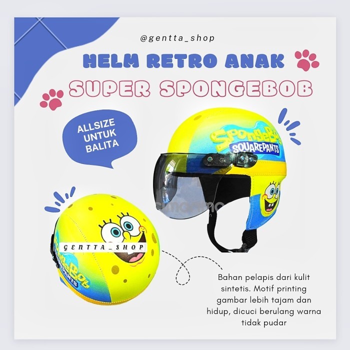 HELM RETRO ANAK SUPER SPONGEBOB PRINTING USIA BALITA