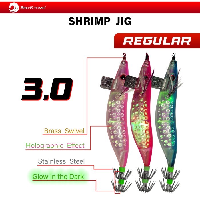 TERBARU Umpan Pancing Cumi SeaRyoma size3.0 bentuk Udang-Harga 1 bks isi 4 pcs