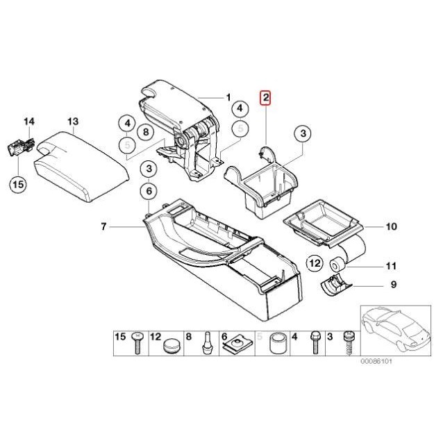 Interior Original Bmw E46 Rangka Konsol Tengah Belakang Armrest Grey