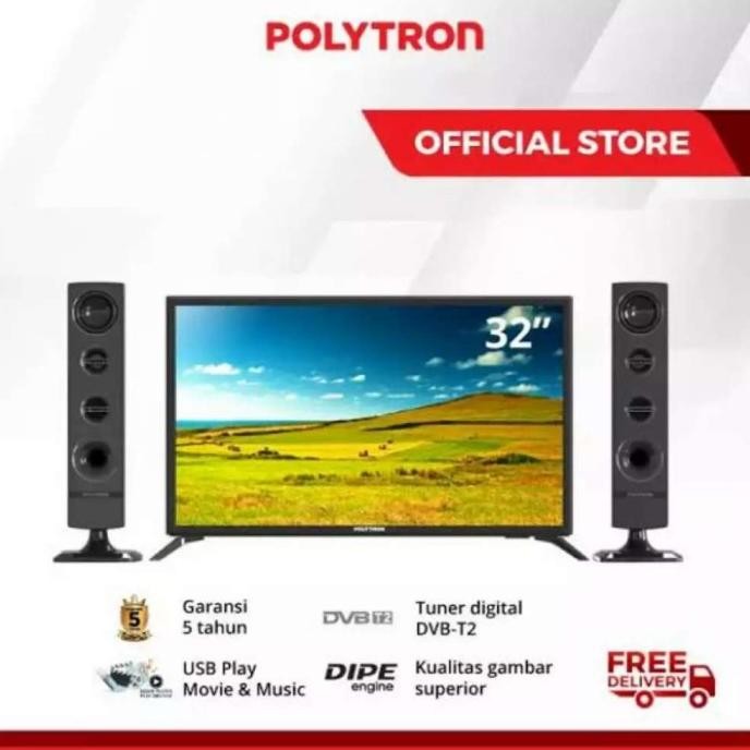 Tv Polytron Led Digital Tv 24 Inch 24Tv1855 + Tower Speaker Original Dan Terpercaya