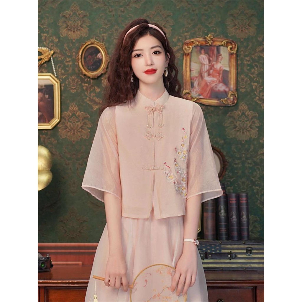 Baju Wanita Muda Cheongsam, Baju Wanita Muda, Gaya China Kecil, Baju Teh, Setelan Dua Potong