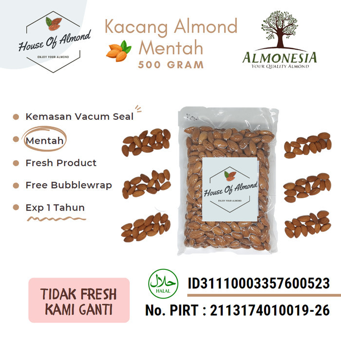 

Best Seller Kacang Almond Mentah (Raw Almond) Almonesia 500Gr