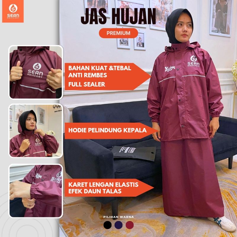 JAS HUJAN ROK ANTI REMBES / Jas hujan warna merah maron / JAS HUJAN TEBAL SEAN RAINCOAT Merah Maron