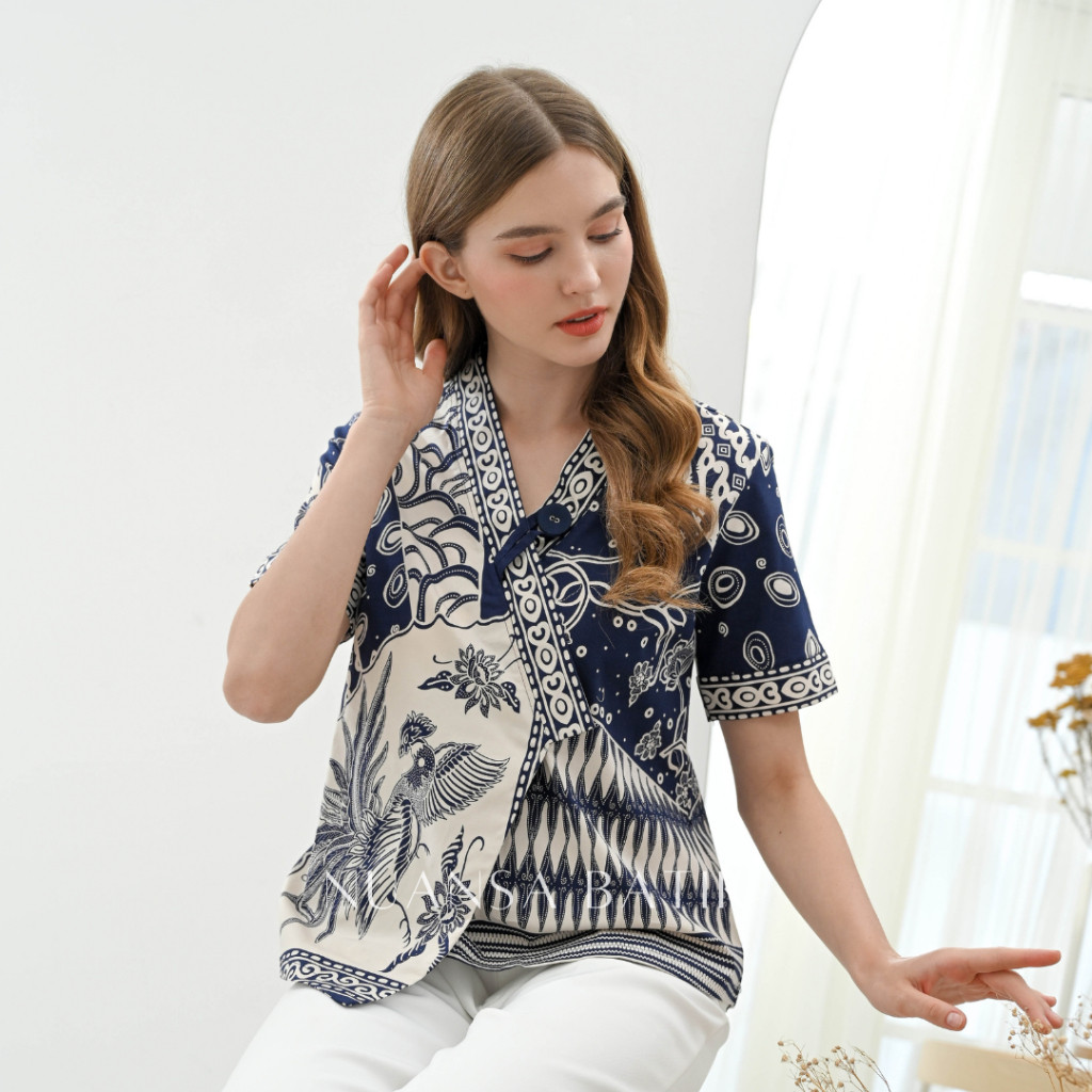 Batik Wanita Halus dan Tebal Nuansa Batik Blouse Batik Model Kimono Lengan Pendek Bahan Katun