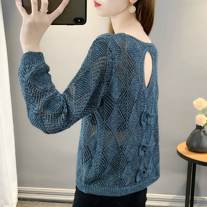Sweater Berongga Wanita, Sweater Tipis Lengan Panjang