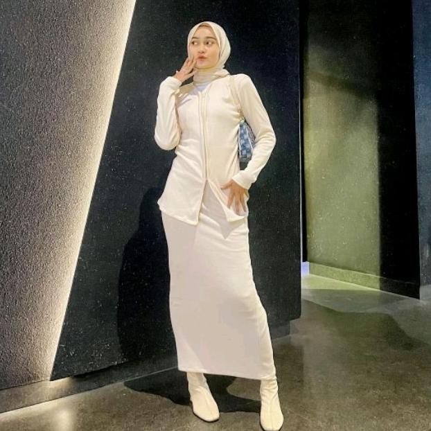 dliam natti - jeha set knit setelan wanita longsleeves knit set top oneset rok span wanita ribbed kn