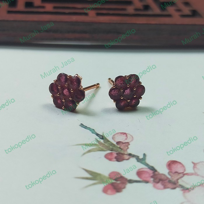 Ready Anting tusuk / Giwang perak Red Garnet bersertifikat