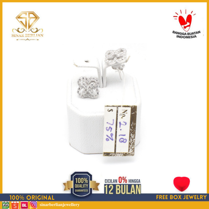 Ready SBJ - Anting emas putih asli 750 emas original Amp218