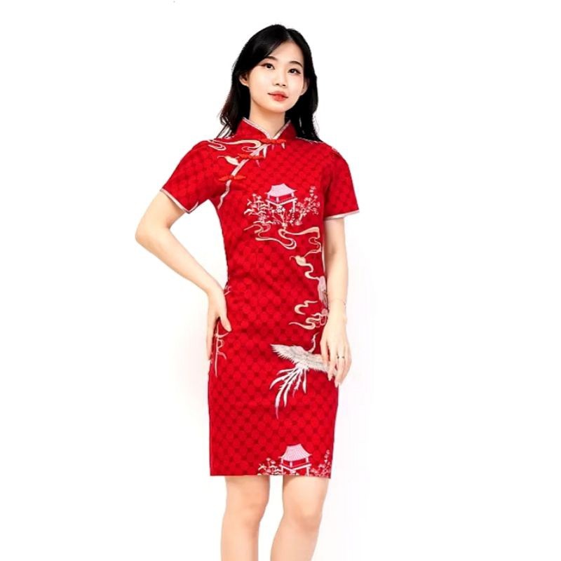 Dreas Tunik Mididress Shanghai Buju Cheongsham Minidress Remaja Set Midi Dress Dres Imlek Mewah Impo