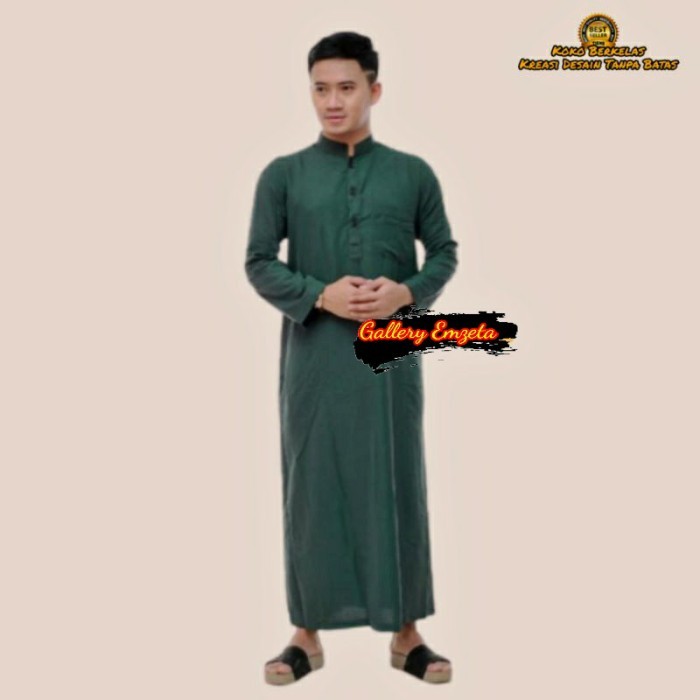 Jubah Pria Baju Jubah Koko Pria Muslim Gamis Pria Laki Laki Dewasa Lengan Panjang - Hijau, XL premiu