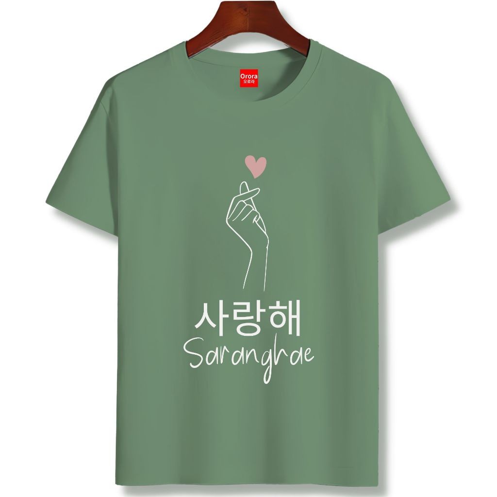 Orora Kaos Korea Lengan Pendek Wanita Saranghae - Baju T-shirt Pria Wanita Love Finger Heart ORKL 11