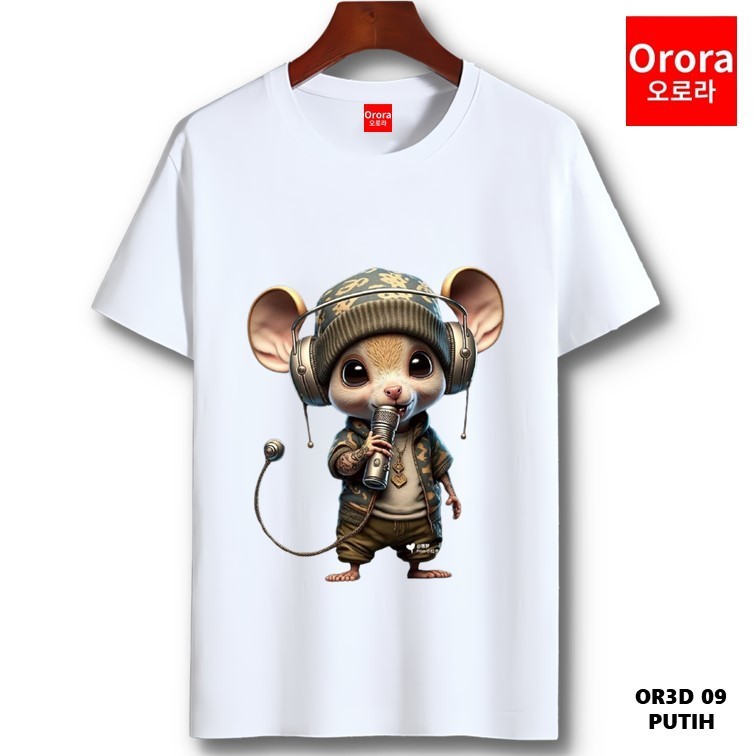 Orora Kaos Distro Premium 3 Dimensi Animal Cute Cat Mouse - Baju Atasan Sablon Pria Wanita Warna Hit