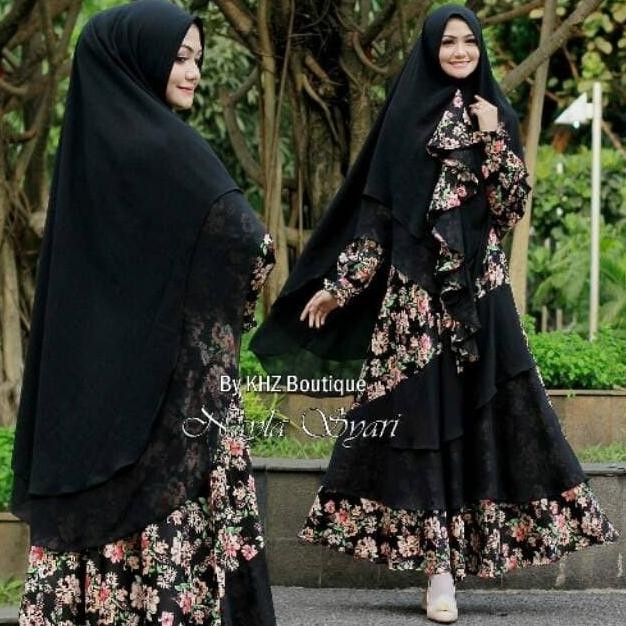 Terjangkau Gamis Dress Syari Nayla By Khz Boutique Warna Hitam