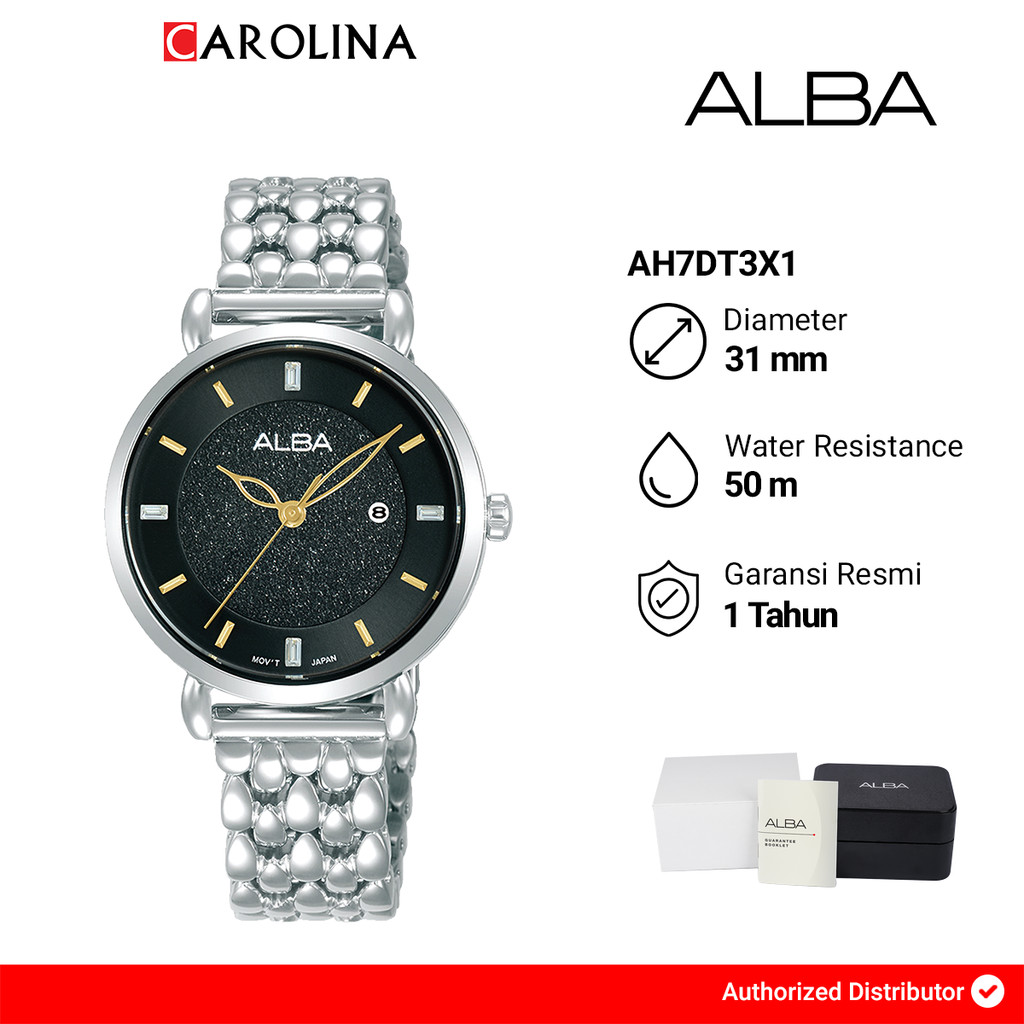 Jam Tangan Wanita ALBA Fashion AH7DT3X1 Black Dial Stainless Steel Strap