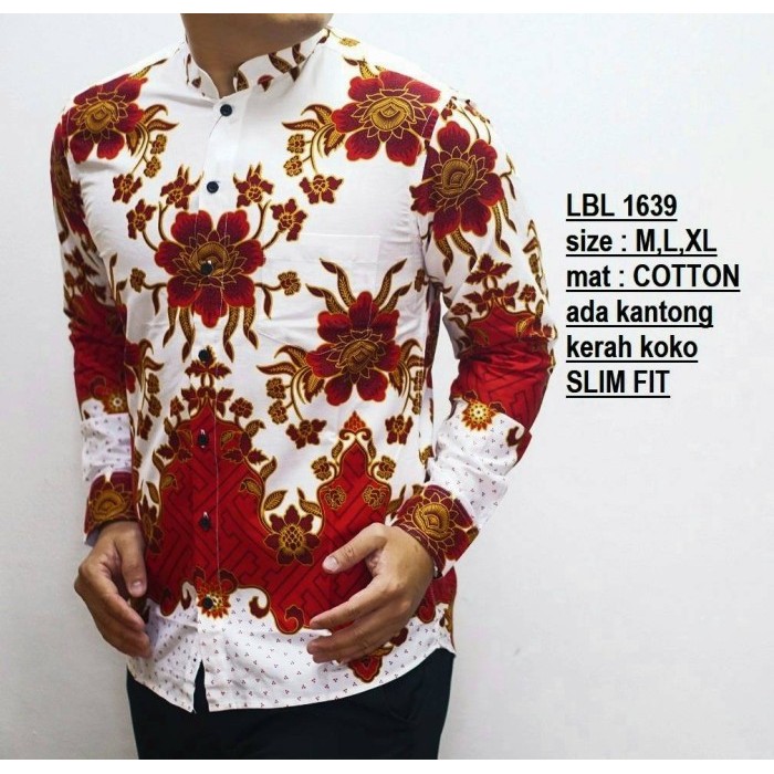 Luigi Kemeja Batik Pria Baju Cheongsam Lengan Panjang Merah Imlek 2