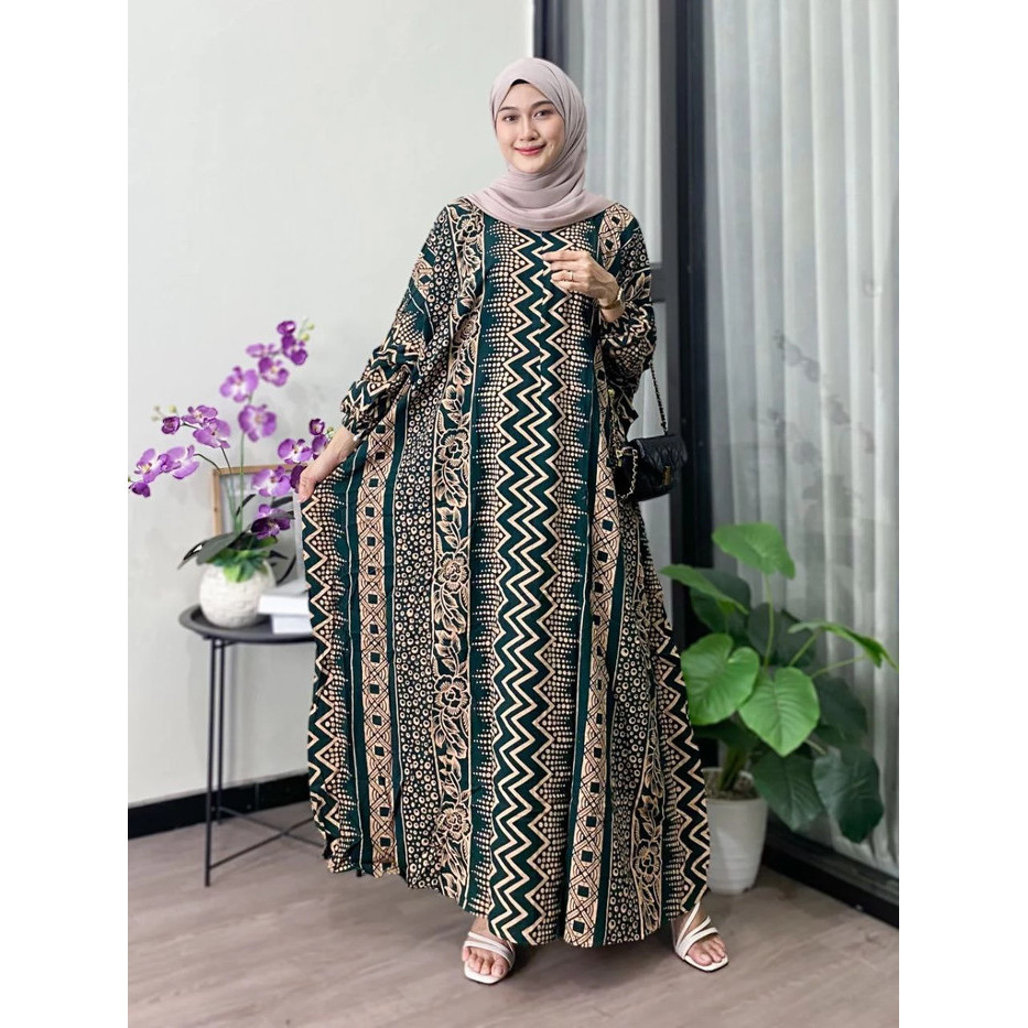 termurah Kaftan jumbo wanita muslim long dress batik baju gamis modern - Army