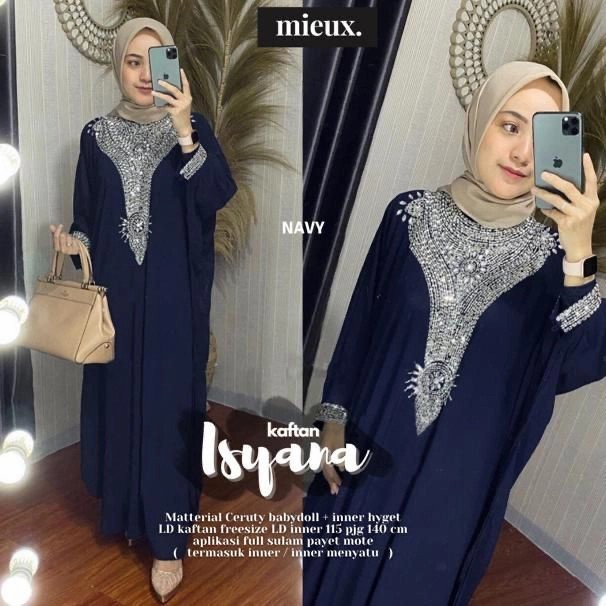 terlaris Kaftan Modern Wanita terbaru kekinian "Isyana kaftan" Ori by Mieux - Navy