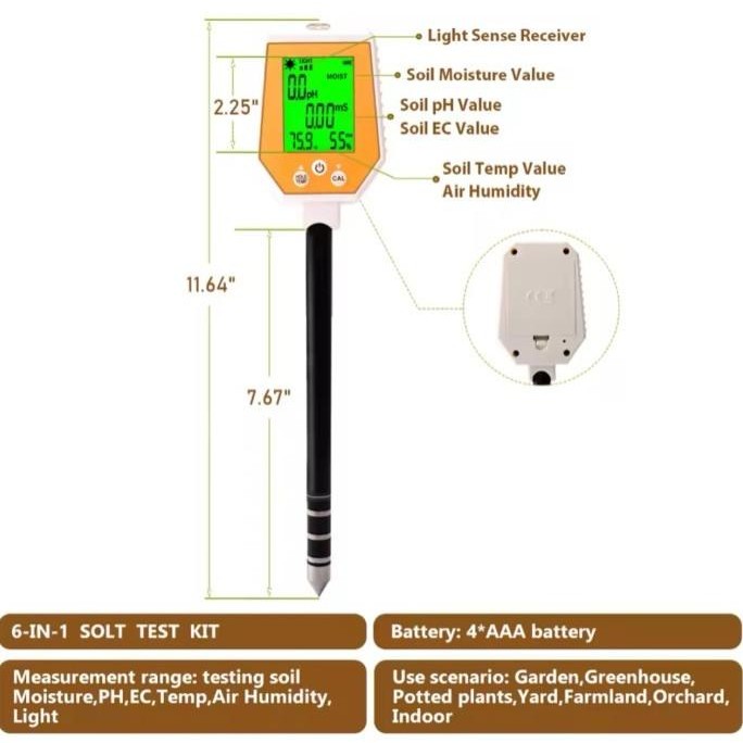 

Terbaru Yy-1080 Alat Tester Tanah Ph Kelembaban 6-In-1 Soil Tester Ph Ec Moisture Sunlight Air Humidity Temp High Accuracy Conductivity Ph Meter