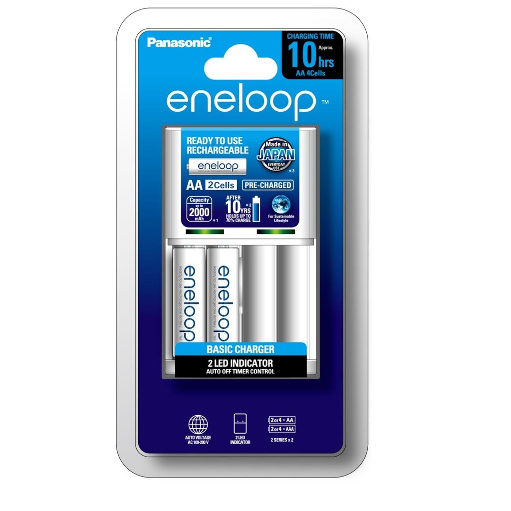 Panasonic Eneloop Charger Kit + 2Pc Battery Eneloop Rechargeable Aa