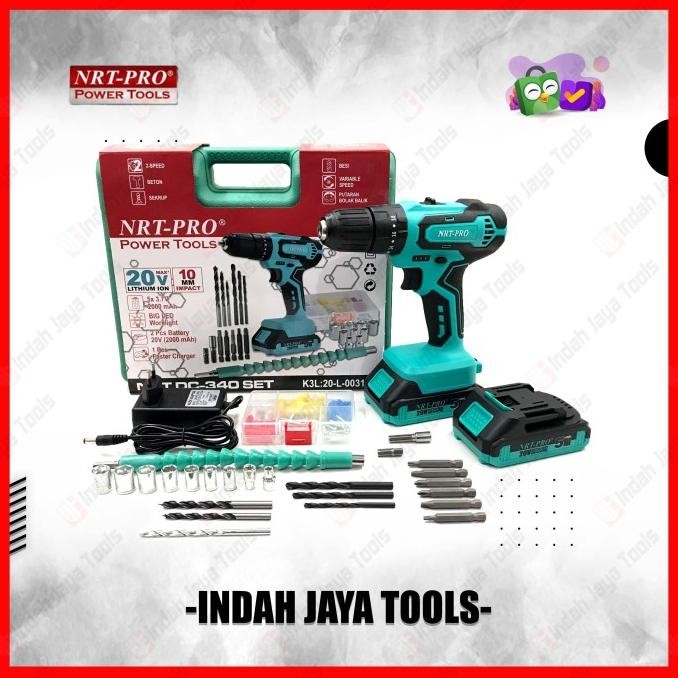 Nrt-Pro Dc-340 Set 26 Pcs Cordless Impact Drill 20 V Bor Baterai Beton Original Dan Terpercaya