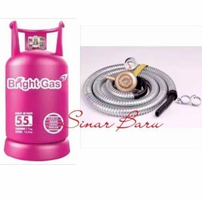 Bright gas 5.5kg +isi + Selang Paket / Tabung Gas pink +Tabung Pink