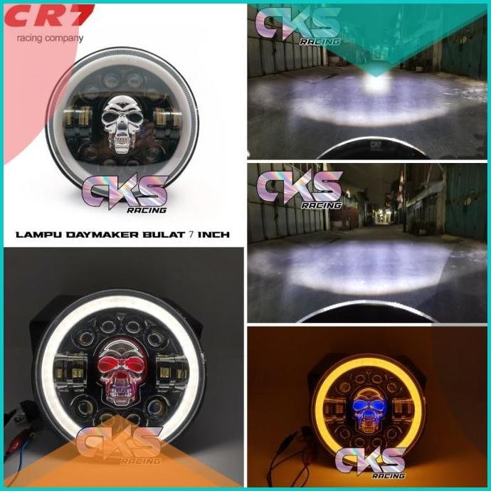 Lampu Daymaker 7 inch inchi Model tengkorak Lampu 12 LED Motor Mobil 0