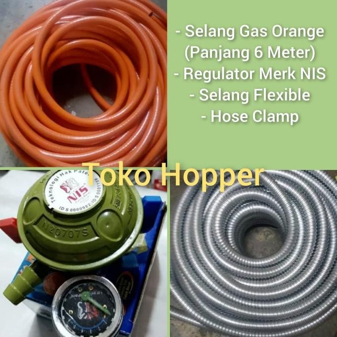 Paket Selang Gas + Flexible Panjang 6 Meter dan Regulator NIS