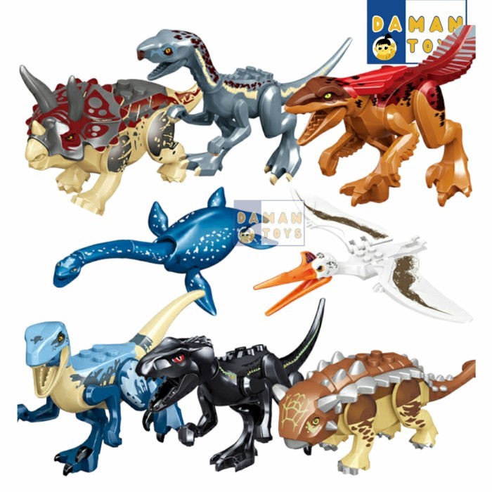 Mainan Diy Set Anak Dinosaurus Trex Pyroraptor Dilophosaurus 8 Pcs Set