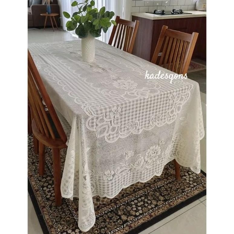 Taplak meja makan neverending 150x300cm. Taplak meja makan putih . perabot rumah aestetik mewah mini