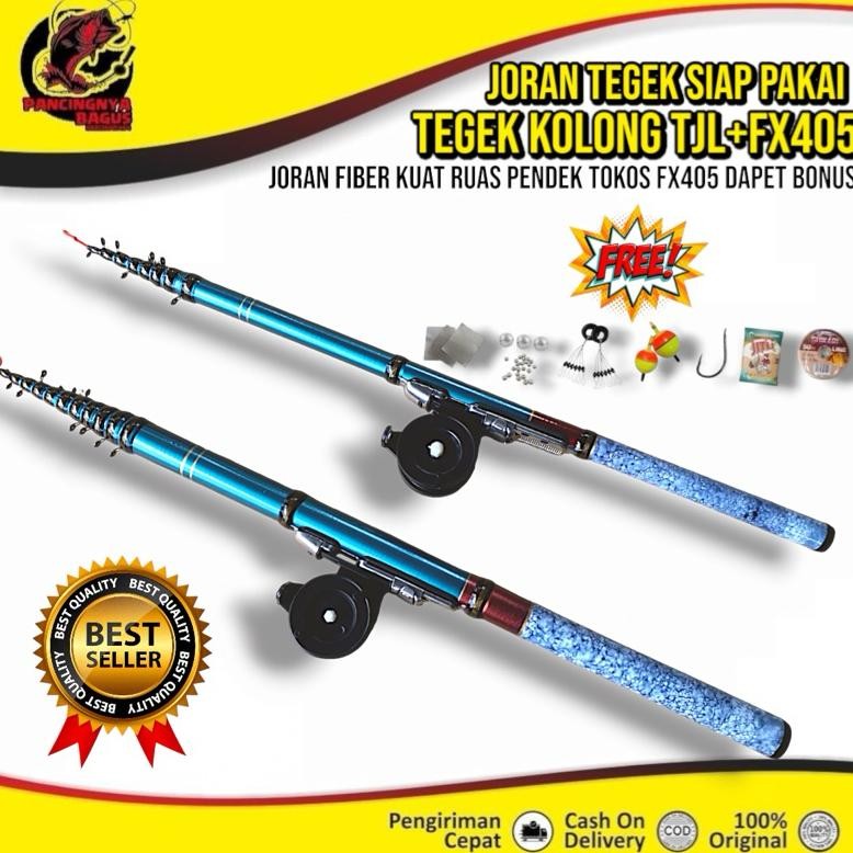 ryu-56 Sepaket joran tegek set kolong Orca TJL bahan fiber kuat ringan dan Reel tokos FX 405 Hitam B