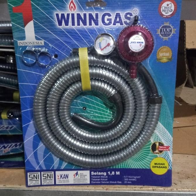 REGULATOR SET WIN GAS + Selang Gas Original GARANSI SNI